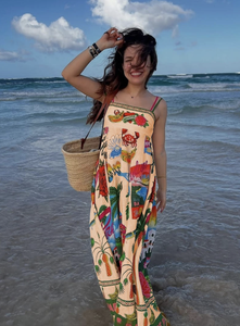 Abito lungo da donna con stampa Tropical Paradise, spalline sottili, linea ad A, per vacanze - Product Image 6