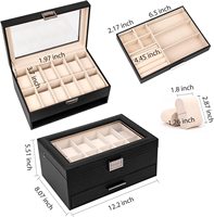 Dubbellaags Lederen Sieraden Horloge Hoesje Glazen Deksel Zonnebril Set Geschenkdoos Horloge Doos Met Lade