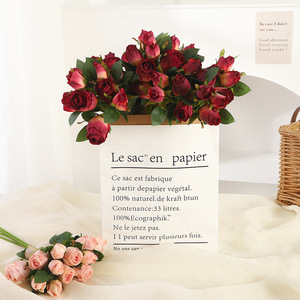 Bouquet de roses artificielles 12 têtes en tissu de soie vintage à bords brûlés, haute simulation, pour décoration de mariage - Product Image 3