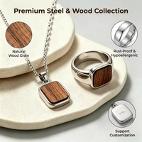 Collier personnalisé pour homme en acier inoxydable 316L avec incrustation de bois, pendentif en bois d'ébène naturel, bijoux en bois de rose, cadeau personnalisé pour homme