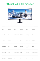 Nouvel écran d'ordinateur incurvé 34 pouces 4K75Hz HDR RGB avec support rotatif réglable en hauteur, ports DP/ pour usage professionnel au bureau