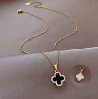 Pendentif en tungstène plaqué or, micro-serti de zircons, style Instagram, collier trèfle à quatre feuilles double face, cadeau unisexe