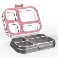 Boîte à lunch en métal pour enfants en acier inoxydable 304, 4 compartiments, étanche, sans BPA, compatible lave-vaisselle, alimentaire