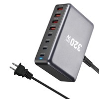 Cargador Gan de Alta Potencia de 320W con 4 Puertos USB Tipo C, Carga Rápida, Enchufe Universal de Escritorio para EU, UK, AU, USA, OTP para Laptop y Teléfono