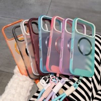 Étui de téléphone magnétique mat rouge bordeaux vintage avec cordon, coque de protection antichoc de luxe pour iPhone 17 Pro Max 16 Pro 15 14 13
