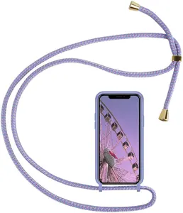 Cordão de silicone para celular com 12 cordas, acessórios de silicone para telefone móvel, fio para pescoço, poliéster com logo/cor, cordão, caixa de telefone
