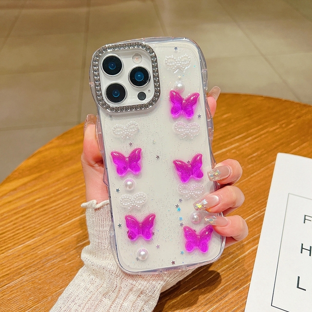 Luxury 3D Butterfly Design Shiny Glitter Rhinestone Pearl Camera Protective Phone Case for Xiaomi Redmi Note 15 Pro+ Cover Girl