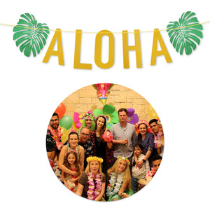 Bandera de papel brillante <span class=keywords><strong>ALOHA</strong></span> de árbol de coco Hawaiano para fiesta de verano y decoración de aula para niños, vajilla y decoraciones de mesa - Product Image 5