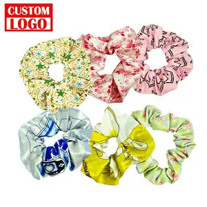 Ikat rambut sutra Ukuran kustom Satin warna polos Scrunchies elastis kustom Scrunchies Satin