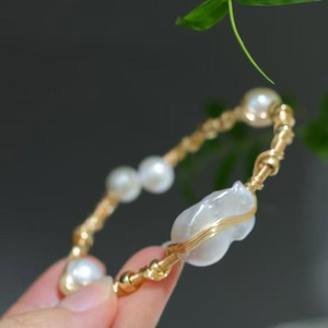 Handmade Wire Wrapped Baroque Pearl Bangle, USA Imported 14K <b>Gold</b> Filled Fittings, Natural Freshwater Baroque Pearl <b>Bracelet</b> - Product Image 2