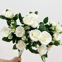 Fleurs artificielles, roses à 9 têtes, roses à longues tiges, décorations pour salon, table à manger, hall d'entrée