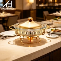 Fournitures hôtelières : Ensemble de réchauds de buffet ronds de luxe en acier inoxydable 2L, chauffe-plats en verre doré/argenté pour restaurant et mariage