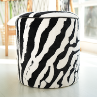 Pouf ottoman en similicuir pelucheux à imprimé animal pour salon, chambre, comme table basse ou repose-pieds pour changer de chaussures