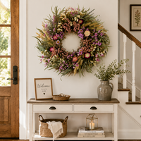 Couronne de fleurs séchées naturelles faite à la main, style bohème, pour porte, décoration murale rustique, mariage
