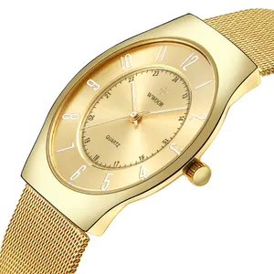 2020 أعلى العلامة التجارية الفاخرة شبكة من الاستانلس استيل الساعات الجديدة بسيطة الأعمال ووتش للرجل الذهب الكوارتز ساعة اليد للماء على مدار الساعة