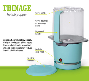 Máquina para hacer <span class=keywords><strong>palomitas</strong></span> de maíz rápida portátil de cocina automática, 220V, aire caliente eléctrico, Mini máquina para hacer <span class=keywords><strong>palomitas</strong></span> de maíz con cubierta superior - Product Image 6