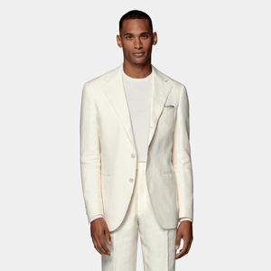 <span class=keywords><strong>Traje</strong></span> de <span class=keywords><strong>hombre</strong></span> de negocios de <span class=keywords><strong>lino</strong></span> <span class=keywords><strong>blanco</strong></span> cremoso delgado de un solo pecho - Product Image 3