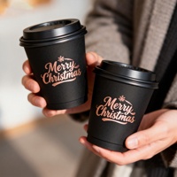 Gobelets en papier à café noirs jetables avec logo personnalisé, estampage à chaud doré, imperméables, 12 oz, 16 oz, double paroi, en papier épais pour boissons chaudes