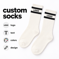 Chaussettes personnalisées à rayures crème et blanches, chaussettes mi-longues en tricot côtelé, logo et texte personnalisés avec plusieurs options de couleurs