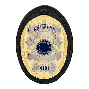 Insignia de Seguridad Metálica Personalizada de Aleación de Zinc del Fabricante, Insignias de Seguridad Metálicas con Cartera de Cuero - Product Image 1