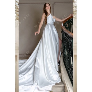 Vestido De novia De satén sin tirantes, Vestido Largo De boda De <span class=keywords><strong>alta</strong></span> <span class=keywords><strong>costura</strong></span> - Product Image 2