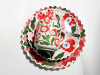 Vente en gros de vaisselle en céramique écologique réutilisable, motif de fruits, vaisselle mignonne, ensemble de vaisselle, assiette à fruits, tasse, soucoupe