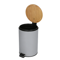 Poubelle en métal gris mat de style nordique 7L avec couvercle en bambou et pédale, petite poubelle pour salle de bain, bureau, cuisine