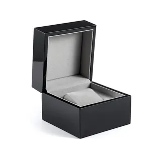 Caixa de relógio de madeira luxuosa com travesseiro de horas, caixa de relógio preta personalizada, caixa de relógio em laca para piano com logotipo