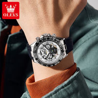 Montre mécanique de luxe pour homme OLEVS 6713, bracelet en caoutchouc, squelette ajouré, montre automatique de sport avec phase de lune pour homme