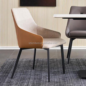 Sillas de Comedor Cómodas, Tapizadas en Cuero Sintético Ecológico y Lino de Algodón, Acolchado Denso, Sillas Curvas para Comedor con Estructura Metálica - Product Image 3