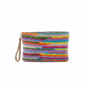 Pochette en crochet faite main à rayures colorées, sac à main bohème en tricot avec fermeture éclair pour femme, pochette de maquillage d'été, bracelet de poignet NF écologique - Product Image 2