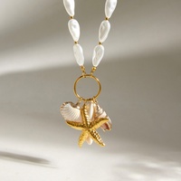 Collier et boucles d'oreilles en acier inoxydable avec pendentif coquillage naturel, plaqué or 18 carats, perles, pour femme, idéal été et plage