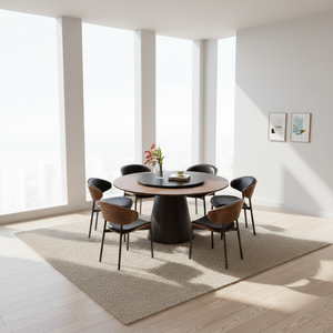 Set Tavolo da Pranzo in Legno Massello di Alta Qualità Stile Retrò Francese con Piano Girevole in Pietra Sinterizzata per Cucina e Sala da Pranzo - Product Image 6