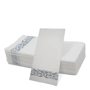 热销亚麻手感超柔软无纺布优质1/4 1/8折叠木浆印花气流餐巾纸