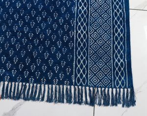 Indigo Block Print Cotton Kilim <b>Rug</b> Hand Woven <b>Boho</b> Floor Carpet 5x8 6x9 8x10 9x12 Home Decor - Product Image 5