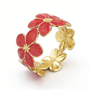 Wholesale 316L Stainless Steel 14k 18k Gold Plated Fashion <b>Bracelets</b> & <b>Bangles</b> Enamel Flower <b>Bracelet</b> for Women - Product Image 6
