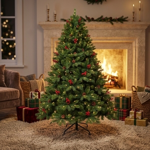 Pre Lit LED <b>Christmas</b> <b>Tree</b> 5-10FT Artificial <b>Tree</b> Hinged Full Shape Dense Tips Indoor Holiday <b>Decor</b> Easy Setup Durable - Product Image 1