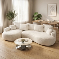 Canapé d'angle luxueux et moderne à dossier incurvé, avec revêtement en chenille, mousse à mémoire de forme et design sans armature pour salon