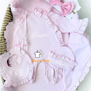 Conjunto de Ropa para Bebé Recién Nacido, Pijama con Ribete de Picot, Blanco, 100% Algodón, Pelele con Volantes, Baberos - Product Image 4