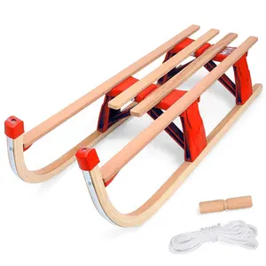 Kids Outdoor Foldable Wooden Snow Sled 110CM for Winter Fun