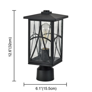 Lanterne de jardin en métal noir avec abat-jour en verre grainé, lumière chaude 2700K, luminaire extérieur IP54, ampoule incandescente A19 incluse - Product Image 3