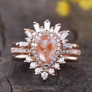 Wholesale 925 Sterling <b>Silver</b> Jewelry Rose Gold Plated Morganite With Natural Moonstone Engagement <b>Ring</b> <b>Set</b> - Product Image 5