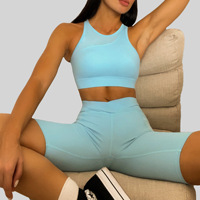 Vêtements de sport actifs de haute qualité pour femmes Gym Fitness Yoga Shorts Ensembles Logo personnalisé Mesh Splicing Design Femmes Yoga Set