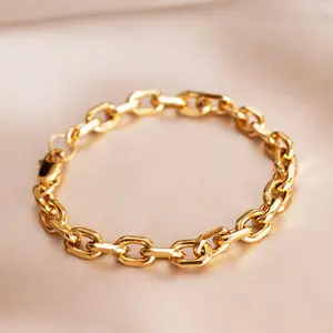 Bracelet en acier inoxydable pour femmes, Simple, personnalisé, chaîne à maillons en or, Rectangle, revêtement PVD, Bracelet en plaqué or