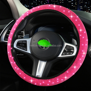 MELCO Custom Auto <span class=keywords><strong>Volante</strong></span> Cubierta Nuevo 38CM <span class=keywords><strong>Rosa</strong></span> PU para Mujer Coche Diamante Modelo A1 - Product Image 1