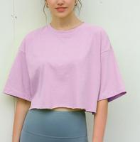 T-shirt court oversize à épaules tombantes pour femme, couleur unie, col rond, manches courtes, décontracté, coupe ample, pour le streetwear quotidien