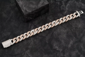 Fashion Forward Diamond 14mm Cuban Link <b>Bracelet</b> Two Tone Rose Gold Silver 14K Gold Plated Unisex 9 Inch Jewelry - Product Image 3