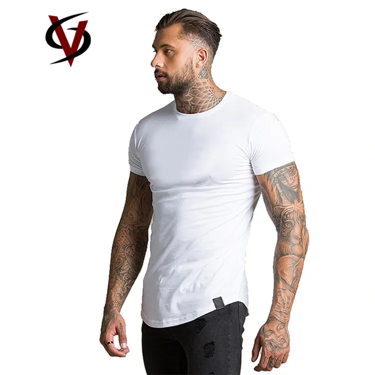 Slim Fit 95% Cotton 5% Spandex Men's Tee Shirt Long Tail Rounded Curved Hem Muscle Fit T Shirt for Men