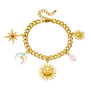 Sun Moon Star Gold Plated Necklace <b>Bracelet</b> <b>Set</b> Zinc Alloy Unisex Jewelry Fashion Accessories - Product Image 5