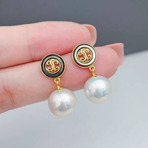 DIY <b>Pearl</b> Accessories S925 <b>Silver</b> Empty Stand with 9-13mm Round Beads 22373DIY Black Fashion <b>Earrings</b> - Product Image 1